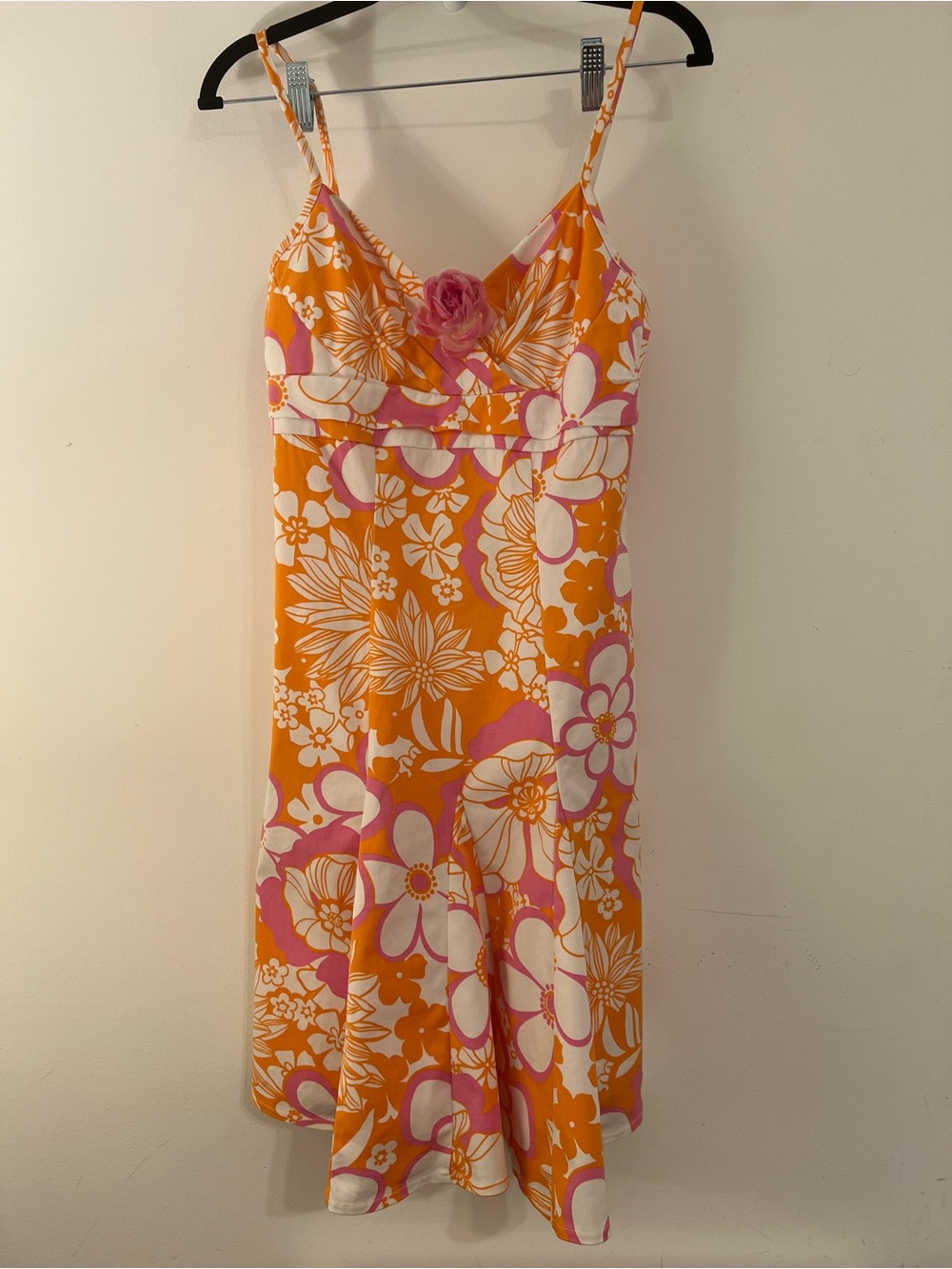 A-List Floral Sundress Orange Pink White A-Line Fit & Flare Strappy Boho Size 3